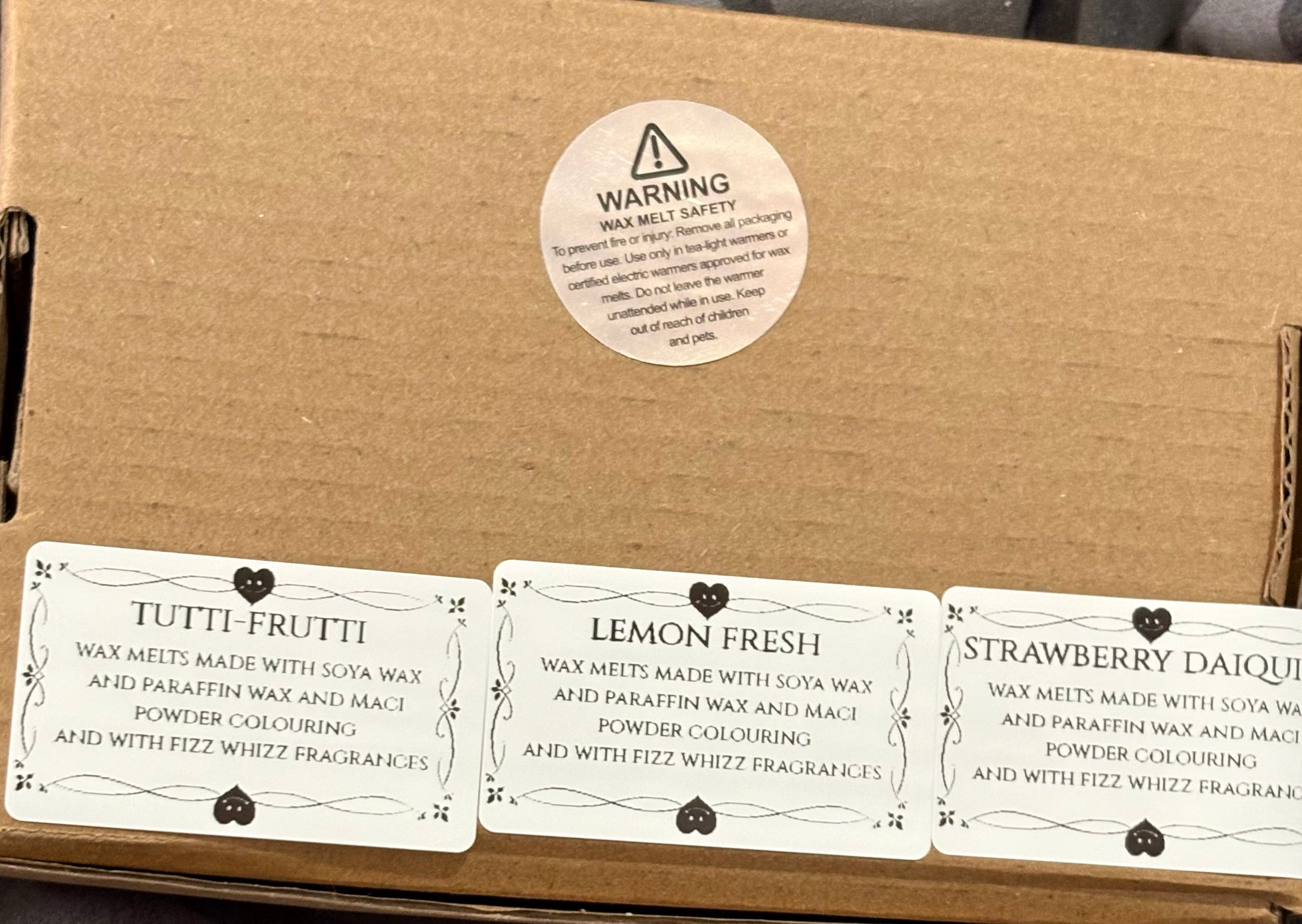 Sample box of small wax melts with 3 fragrances
