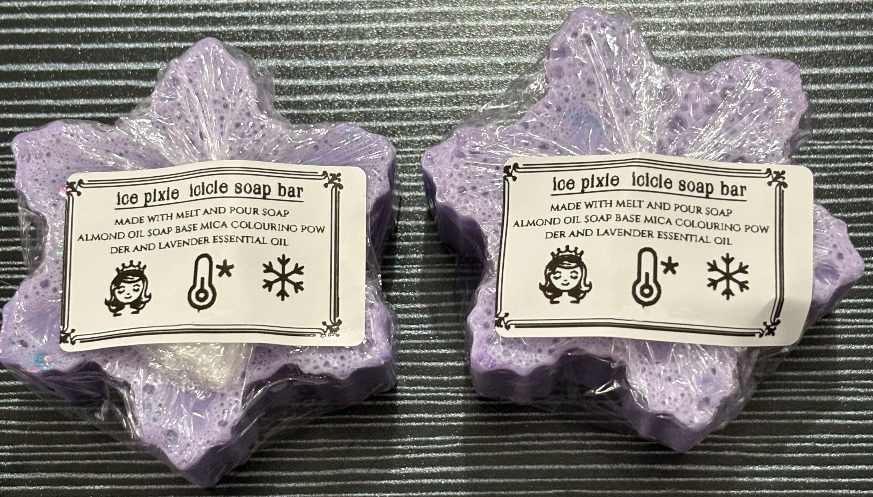 2x Soap Bars - ice pixie scent - snowflake design